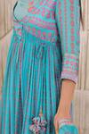 Shyam Narayan Prasad_Blue Modal Satin Printed Floral Round Angrakha Set _at_Aza_Fashions