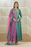 Buy_Shyam Narayan Prasad_Green Net, Dola Silk, Rayon Twill Floral, Zardozi Round Embroidered Anarkali Set _at_Aza_Fashions