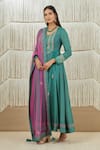 Shop_Shyam Narayan Prasad_Green Net, Dola Silk, Rayon Twill Floral, Zardozi Round Embroidered Anarkali Set _Online_at_Aza_Fashions