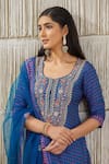 Shop_Shyam Narayan Prasad_Blue Net, Dola Silk, Flat Chiffon Floral, Zardozi U Neck Print Kurta Sharara Set _Online_at_Aza_Fashions