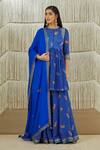 Shyam Narayan Prasad_Blue Modal Satin, Flat Chiffon Floral, Zardozi Round Print Anarkali Sharara Set _Online_at_Aza_Fashions