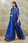 Buy_Shyam Narayan Prasad_Blue Modal Satin, Flat Chiffon Floral, Zardozi Round Print Anarkali Sharara Set _at_Aza_Fashions