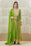 Buy_Shyam Narayan Prasad_Green Modal Satin, Flat Chiffon, Rayon Twill Floral, Gota Print Anarkali Set _at_Aza_Fashions