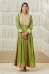 Shyam Narayan Prasad_Green Modal Satin, Flat Chiffon, Rayon Twill Floral, Gota Print Anarkali Set _Online_at_Aza_Fashions