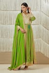 Buy_Shyam Narayan Prasad_Green Modal Satin, Flat Chiffon, Rayon Twill Floral, Gota Print Anarkali Set _Online_at_Aza_Fashions