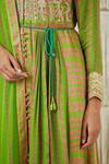 Shyam Narayan Prasad_Green Modal Satin, Flat Chiffon, Rayon Twill Floral, Gota Print Anarkali Set _at_Aza_Fashions