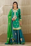 Buy_Shyam Narayan Prasad_Green Chanderi Embroidered Floral Round Kurta Lehenga Set _Online_at_Aza_Fashions