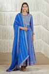Buy_Shyam Narayan Prasad_Blue Modal Satin, Flat Chiffon, Rayon Twill Floral, Embroidered Anarkali Set _at_Aza_Fashions