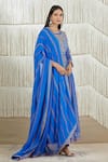 Shyam Narayan Prasad_Blue Modal Satin, Flat Chiffon, Rayon Twill Floral, Embroidered Anarkali Set _Online_at_Aza_Fashions