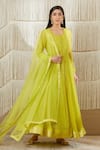 Buy_Shyam Narayan Prasad_Green Net, Georgette, Chanderi Brocade, Rayon Twill Floral, Zardozi Anarkali Set _Online_at_Aza_Fashions