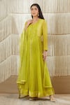 Shop_Shyam Narayan Prasad_Green Net, Georgette, Chanderi Brocade, Rayon Twill Floral, Zardozi Anarkali Set _Online_at_Aza_Fashions
