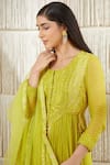 Shyam Narayan Prasad_Green Net, Georgette, Chanderi Brocade, Rayon Twill Floral, Zardozi Anarkali Set _at_Aza_Fashions