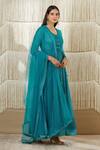 Shyam Narayan Prasad_Blue Chanderi Brocade Embroidered Floral U Neck Anarkali Set _Online_at_Aza_Fashions
