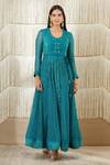 Buy_Shyam Narayan Prasad_Blue Chanderi Brocade Embroidered Floral U Neck Anarkali Set _Online_at_Aza_Fashions