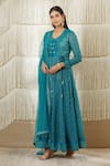 Shop_Shyam Narayan Prasad_Blue Chanderi Brocade Embroidered Floral U Neck Anarkali Set _Online_at_Aza_Fashions