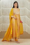 Buy_Shyam Narayan Prasad_Yellow Modal Satin, Flat Chiffon, Rayon Twill Floral, Gota Print Anarkali Set _at_Aza_Fashions