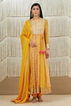 Shyam Narayan Prasad_Yellow Modal Satin, Flat Chiffon, Rayon Twill Floral, Gota Print Anarkali Set _Online_at_Aza_Fashions