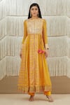 Buy_Shyam Narayan Prasad_Yellow Modal Satin, Flat Chiffon, Rayon Twill Floral, Gota Print Anarkali Set _Online_at_Aza_Fashions