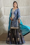 Buy_Shyam Narayan Prasad_Blue Chanderi Embroidered Floral Round Kurta Lehenga Set _at_Aza_Fashions