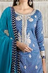 Shop_Shyam Narayan Prasad_Blue Chanderi Embroidered Floral Round Kurta Lehenga Set _Online_at_Aza_Fashions