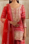 Shop_Shyam Narayan Prasad_Red Modal Satin Printed Floral Round Kurta Sharara Set  _Online_at_Aza_Fashions