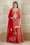 Buy_Shyam Narayan Prasad_Red Chanderi Embroidered Floral Round Kurta Sharara Set  _at_Aza_Fashions