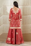 Shop_Shyam Narayan Prasad_Red Chanderi Embroidered Floral Round Kurta Sharara Set  _at_Aza_Fashions