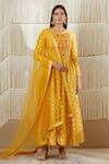 Buy_Shyam Narayan Prasad_Yellow Net, Georgette, Chanderi Brocade, Rayon Twill Floral, Anarkali Set _at_Aza_Fashions