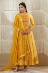 Buy_Shyam Narayan Prasad_Yellow Net, Georgette, Chanderi Brocade, Rayon Twill Floral, Anarkali Set _Online_at_Aza_Fashions