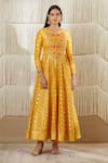 Shop_Shyam Narayan Prasad_Yellow Net, Georgette, Chanderi Brocade, Rayon Twill Floral, Anarkali Set _Online_at_Aza_Fashions