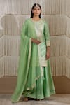 Buy_Shyam Narayan Prasad_Green Organza, Chanderi Floral, Gota Work Round Embroidered Kurta Sharara Set _at_Aza_Fashions