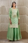 Buy_Shyam Narayan Prasad_Green Organza, Chanderi Floral, Gota Work Round Embroidered Kurta Sharara Set _Online_at_Aza_Fashions
