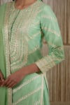 Shop_Shyam Narayan Prasad_Green Organza, Chanderi Floral, Gota Work Round Embroidered Kurta Sharara Set _Online_at_Aza_Fashions