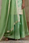 Shyam Narayan Prasad_Green Organza, Chanderi Floral, Gota Work Round Embroidered Kurta Sharara Set _at_Aza_Fashions