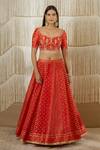 Shyam Narayan Prasad_Red Silk Woven Floral Leaf Neck Chanderi Brocade Lehenga Set _Online_at_Aza_Fashions