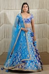 Buy_Shyam Narayan Prasad_Blue Raw Silk, Net Dori Work, Floral Scoop Neck Embroidered Lehenga Set _at_Aza_Fashions