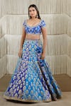 Shyam Narayan Prasad_Blue Raw Silk, Net Dori Work, Floral Scoop Neck Embroidered Lehenga Set _Online_at_Aza_Fashions