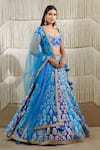 Buy_Shyam Narayan Prasad_Blue Raw Silk, Net Dori Work, Floral Scoop Neck Embroidered Lehenga Set _Online_at_Aza_Fashions