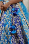 Shyam Narayan Prasad_Blue Raw Silk, Net Dori Work, Floral Scoop Neck Embroidered Lehenga Set _at_Aza_Fashions