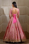 Shop_Shyam Narayan Prasad_Pink Raw Silk Embroidered Floral Leaf Neck Bridal Lehenga Set _at_Aza_Fashions
