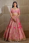 Shyam Narayan Prasad_Pink Raw Silk Embroidered Floral Leaf Neck Bridal Lehenga Set _Online_at_Aza_Fashions