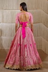 Shop_Shyam Narayan Prasad_Pink Raw Silk, Net Floral, Gota Work Leaf Neck Embroidered Bridal Lehenga Set _at_Aza_Fashions