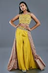 Buy Divya Kanakia Yellow Crepe And Raw Silk Beads & Thread, Patola Embroidered Blouse & Palazzo Set at Aza Fashions Buy_Divya Kanakia_Yellow Crepe And Raw Silk Beads & Thread, Patola Embroidered Blouse & Palazzo Set _at_Aza_Fashions
