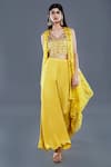 Buy_Divya Kanakia_Yellow Crepe, Organza And Raw Silk Beads & Thread, Embroidered Cape & Palazzo Set _at_Aza_Fashions
