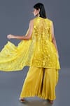 Shop_Divya Kanakia_Yellow Crepe, Organza And Raw Silk Beads & Thread, Embroidered Cape & Palazzo Set _at_Aza_Fashions