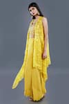 Divya Kanakia_Yellow Crepe, Organza And Raw Silk Beads & Thread, Embroidered Cape & Palazzo Set _Online_at_Aza_Fashions