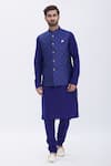 Buy Manish Nagdeo Blue Bundi Brocade, Kurta And Churidar Cotton Silk Geometric & Set at Aza Fashions Buy_Manish Nagdeo_Blue Bundi Brocade, Kurta And Churidar Cotton Silk Geometric & Set _at_Aza_Fashions