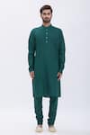 Manish Nagdeo Green Bundi Jacquard, Kurta And Churidar Cotton Silk Floral Embossed & Set Online at Aza Fashions Manish Nagdeo_Green Bundi Jacquard, Kurta And Churidar Cotton Silk Floral Embossed & Set _Online_at_Aza_Fashions