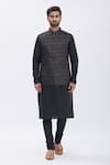 Buy_Manish Nagdeo_Black Bundi Brocade, Kurta And Churidar Cotton Silk Floral & Set _at_Aza_Fashions