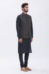 Manish Nagdeo_Black Bundi Brocade, Kurta And Churidar Cotton Silk Floral & Set _Online_at_Aza_Fashions